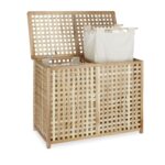 Cos de rufe din lemn, 2 compartimente, natur, 68,1 x 87,9 x 46,1 cm - imagine 6
