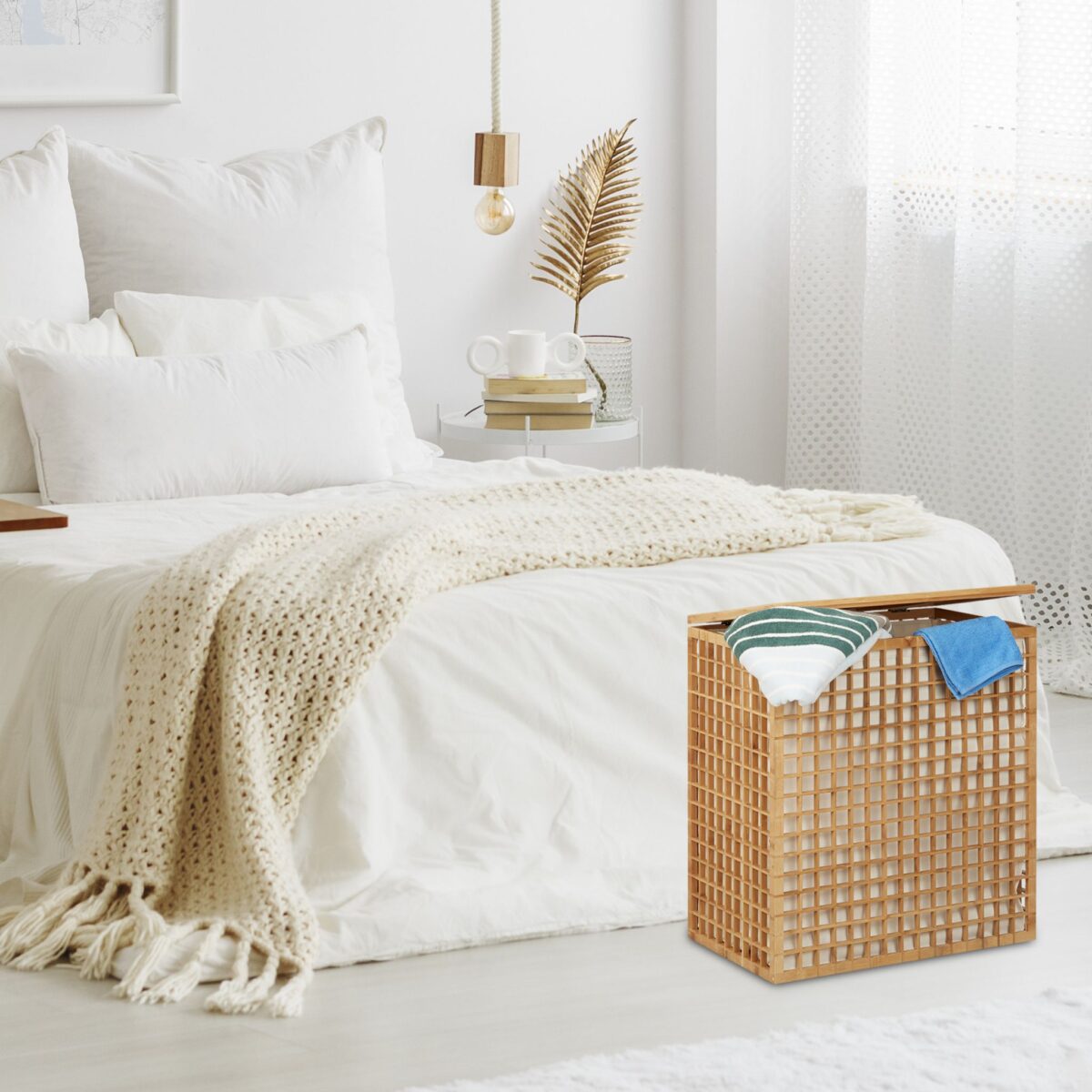 Cos de rufe din bambus, capacitate 48L, 62 x 56 x 35 cm - imagine 6