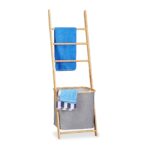Suport prosoape, cos de rufe integrat, bambus/poliester, 139 x 43,5 x 33 cm, maro/gri