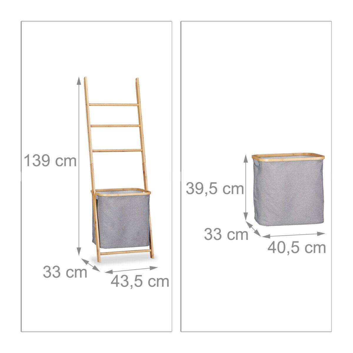 Suport prosoape, cos de rufe integrat, bambus/poliester, 139 x 43,5 x 33 cm, maro/gri - imagine 2