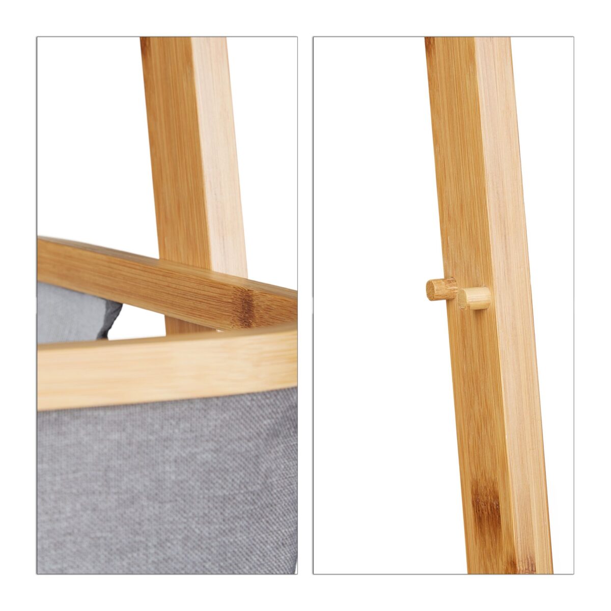 Suport prosoape, cos de rufe integrat, bambus/poliester, 139 x 43,5 x 33 cm, maro/gri - imagine 8