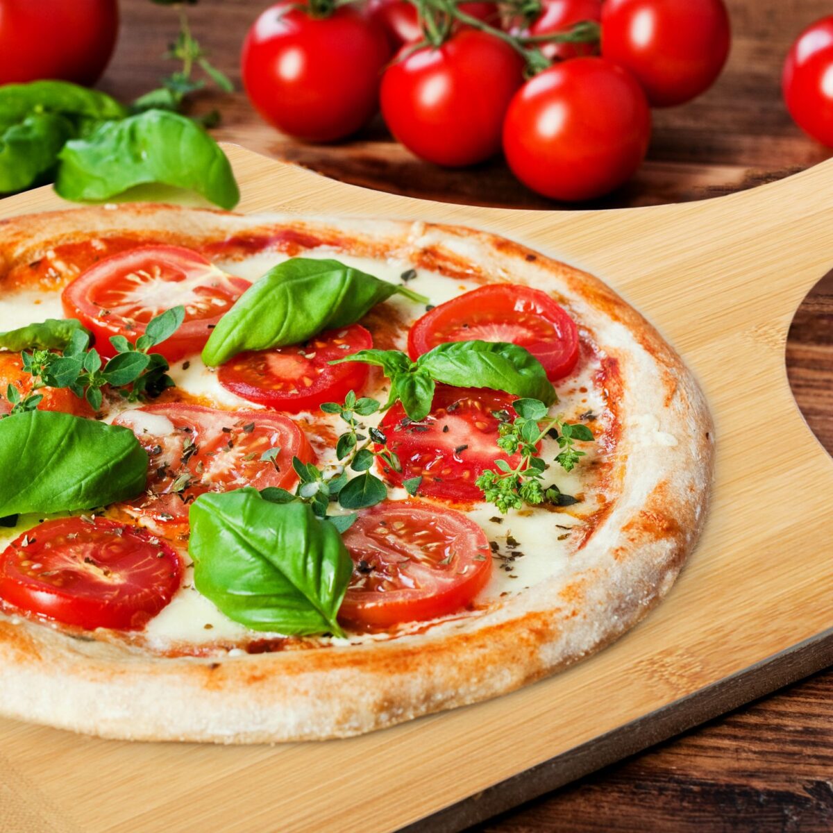 Platou din bambus, cu maner, pentru servire pizza/aperitiv, 1,5 x 45 x 30 cm - imagine 6