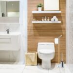 Suport hartie igienica din otel si lemn, perie toaleta, H 90 cm, Relaxdays - imagine 2