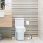 Suport hartie igienica din otel si lemn, perie toaleta, H 90 cm, Relaxdays - imagine 8