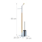 Suport hartie igienica din otel si lemn, perie toaleta, H 90 cm, Relaxdays - imagine 3