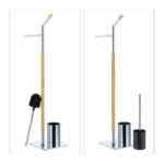 Suport hartie igienica din otel si lemn, perie toaleta, H 90 cm, Relaxdays - imagine 7