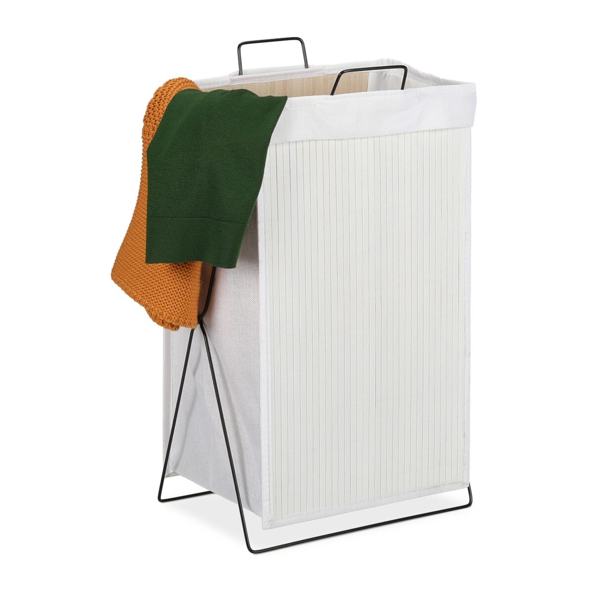 Cos de rufe din bambus, capacitate 40L, alb, 61 x 38 x 22 cm - imagine 3