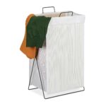Cos de rufe din bambus, capacitate 40L, alb, 61 x 38 x 22 cm