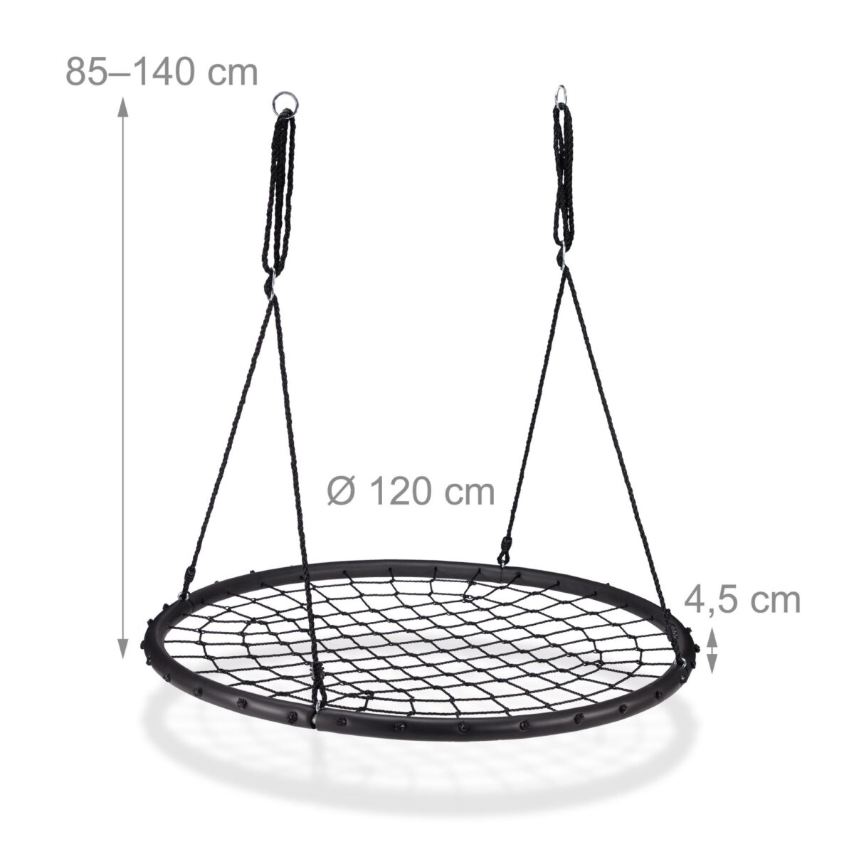 Leagan copii si adulti, tip cuib cu plasa, ⌀ 120 cm, negru, Relaxdays - imagine 4