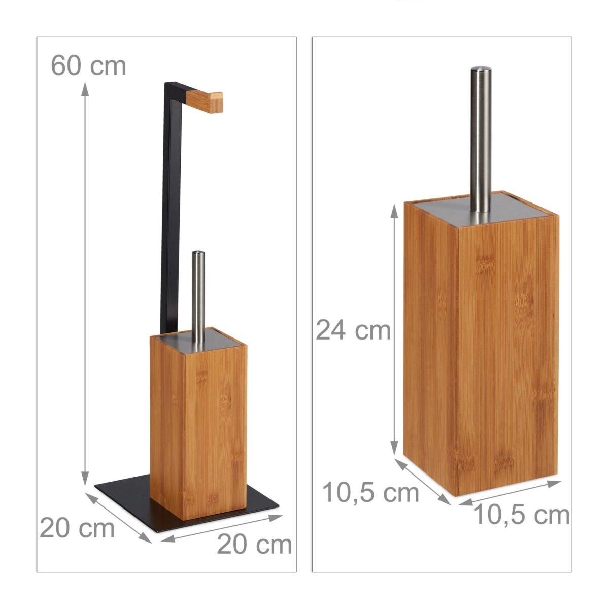 Set de toaleta din bambus si metal, suport hartie igienica si perie toaleta, Relaxdays - imagine 3