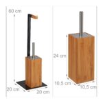 Set de toaleta din bambus si metal, suport hartie igienica si perie toaleta, Relaxdays - imagine 3