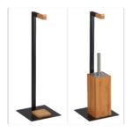 Set de toaleta din bambus si metal, suport hartie igienica si perie toaleta, Relaxdays - imagine 8
