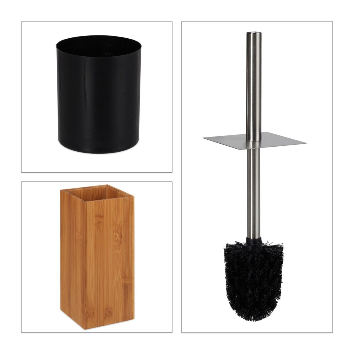 Set de toaleta din bambus si metal, suport hartie igienica si perie toaleta, Relaxdays - imagine 7