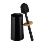 Perie de toaleta cu suport, capac bambus, negru, Relaxdays