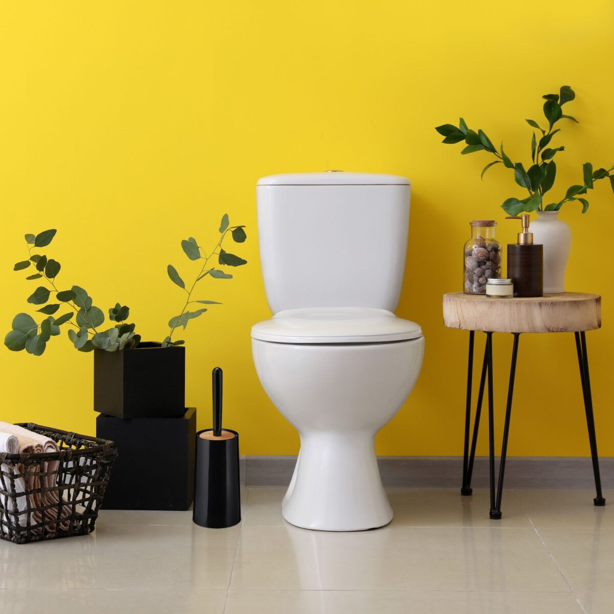 Perie de toaleta cu suport, capac bambus, negru, Relaxdays - imagine 4