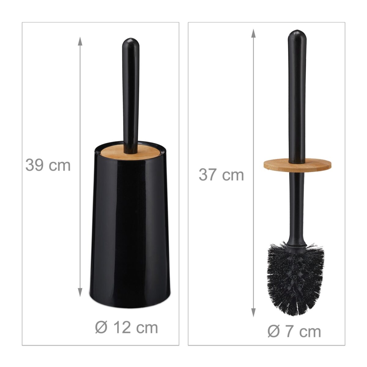 Perie de toaleta cu suport, capac bambus, negru, Relaxdays - imagine 2