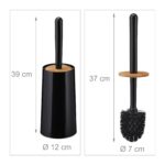 Perie de toaleta cu suport, capac bambus, negru, Relaxdays - imagine 2