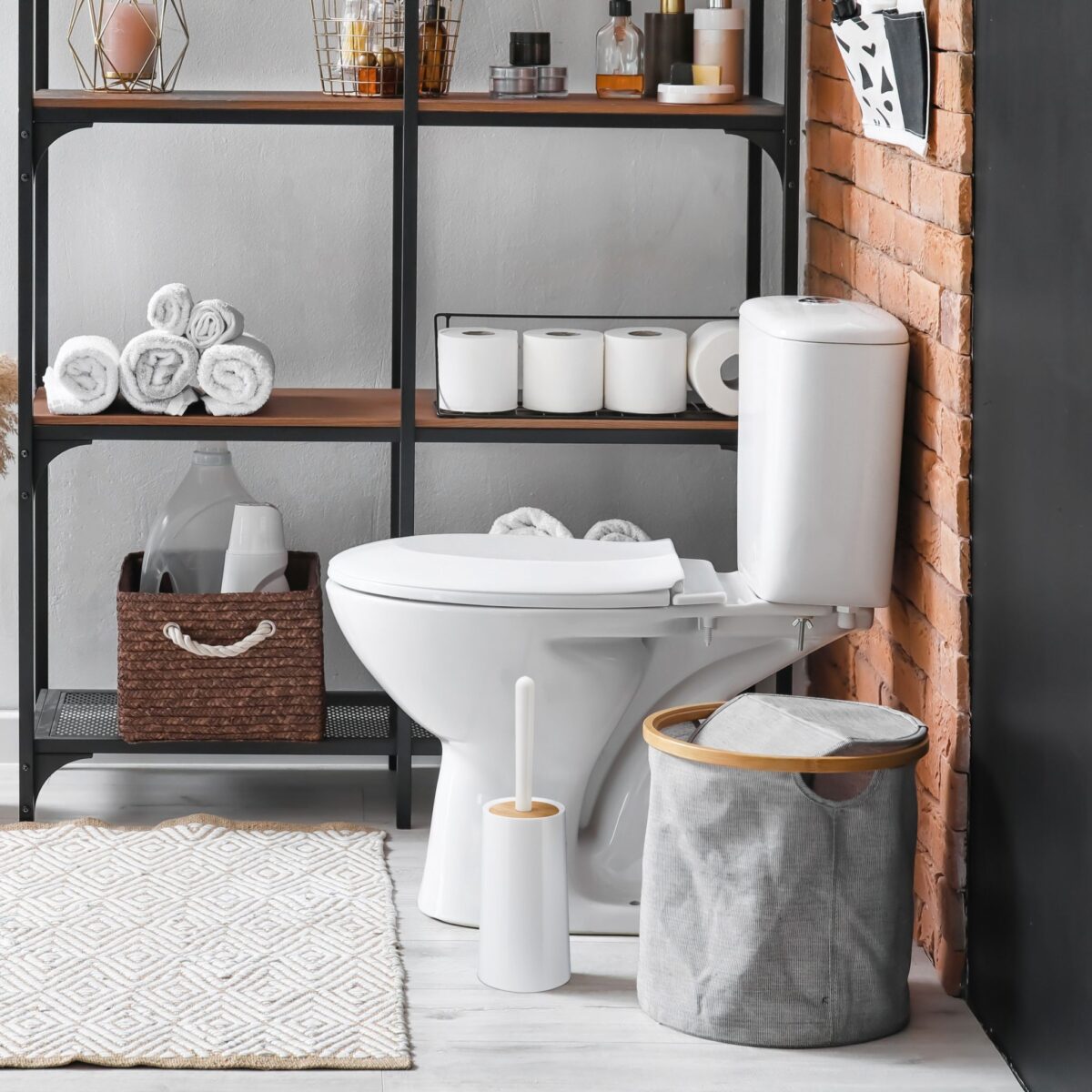 Perie de toaleta cu suport, capac bambus, alb, Relaxdays - imagine 6
