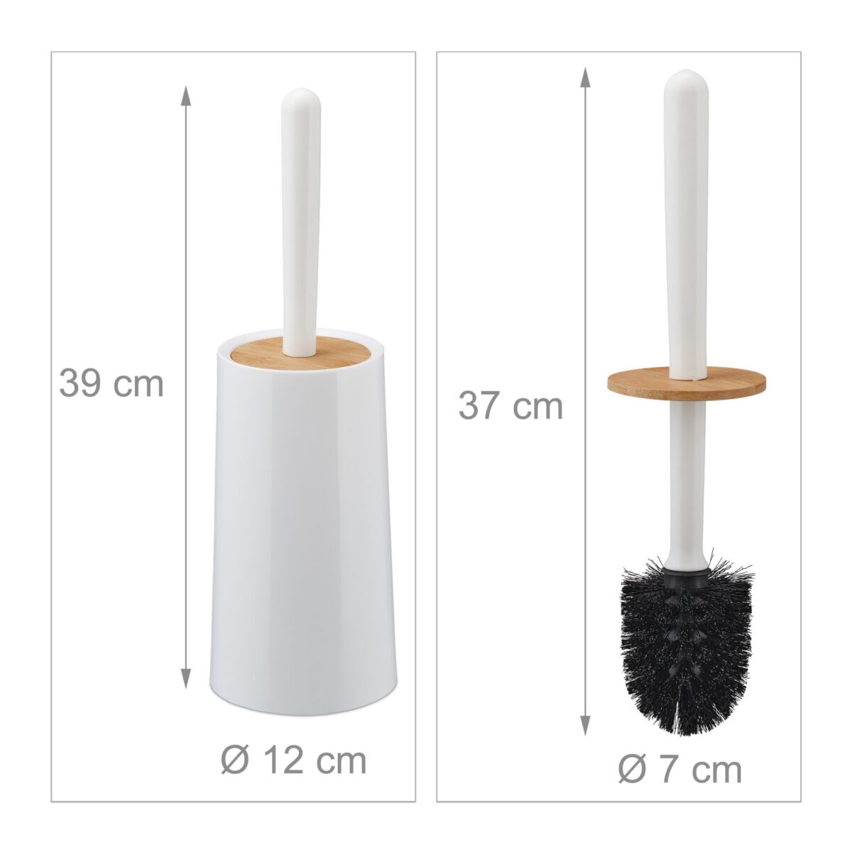 Perie de toaleta cu suport, capac bambus, alb, Relaxdays - imagine 4