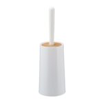 Perie de toaleta cu suport, capac bambus, alb, Relaxdays - imagine 3