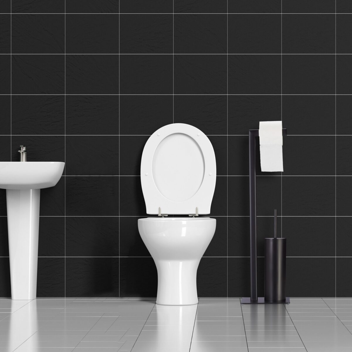 Suport negru pentru hartie igienica si perie de toaleta, otel, Relaxdays - imagine 6