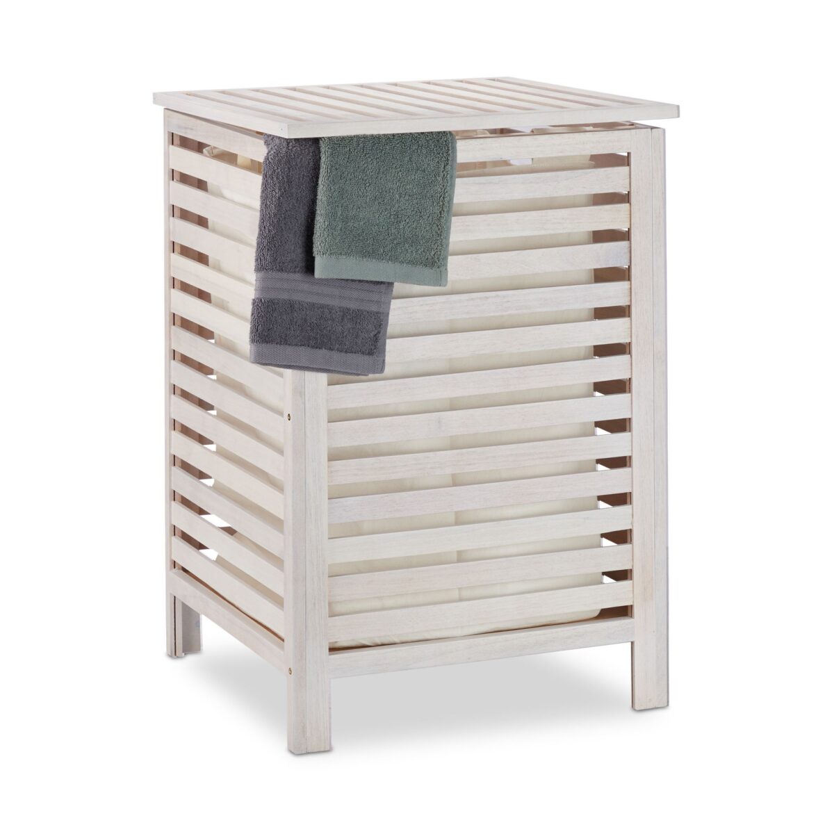 Cos de rufe din lemn, capacitate 52L, 65,5 x 45 x 45 cm, crem - imagine 3