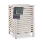 Cos de rufe din lemn, capacitate 52L, 65,5 x 45 x 45 cm, crem