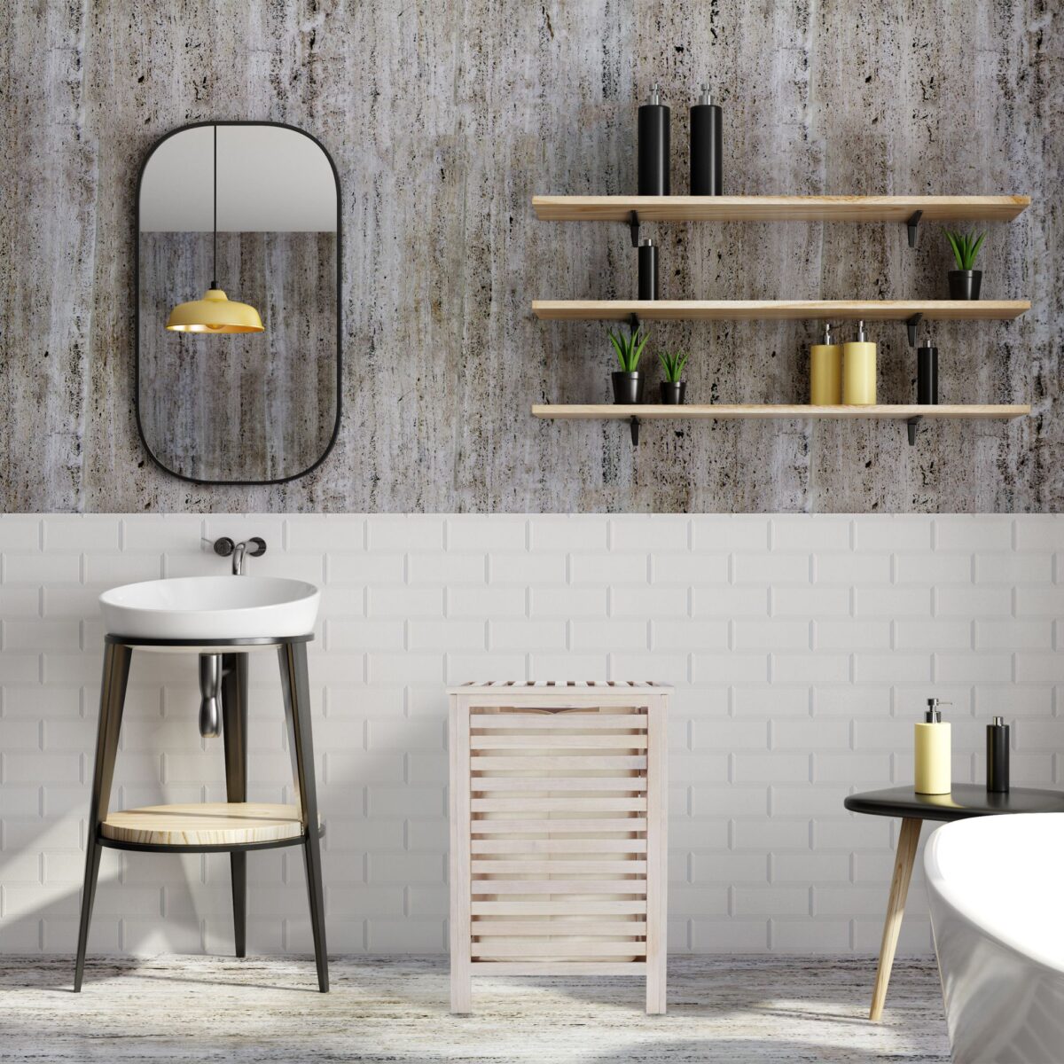 Cos de rufe din lemn, capacitate 52L, 65,5 x 45 x 45 cm, crem - imagine 4