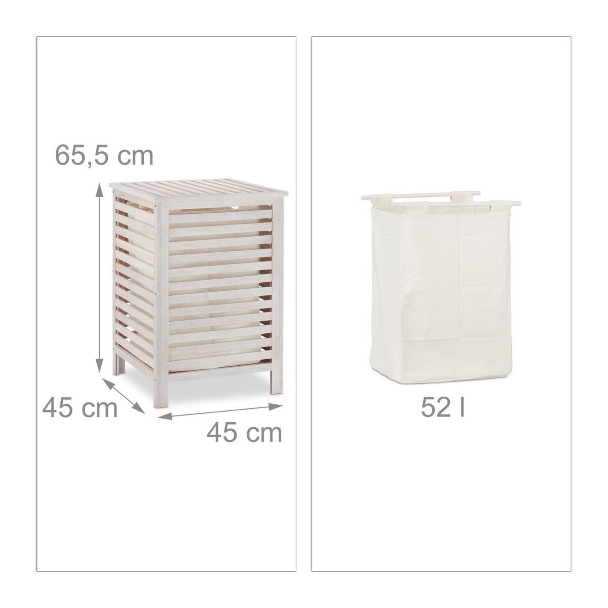 Cos de rufe din lemn, capacitate 52L, 65,5 x 45 x 45 cm, crem - imagine 6