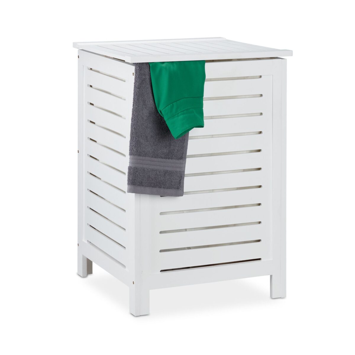 Cos de rufe din lemn, capacitate 80L, alb,  65,5 x 45 x 45 cm - imagine 3