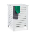 Cos de rufe din lemn, capacitate 80L, alb,  65,5 x 45 x 45 cm