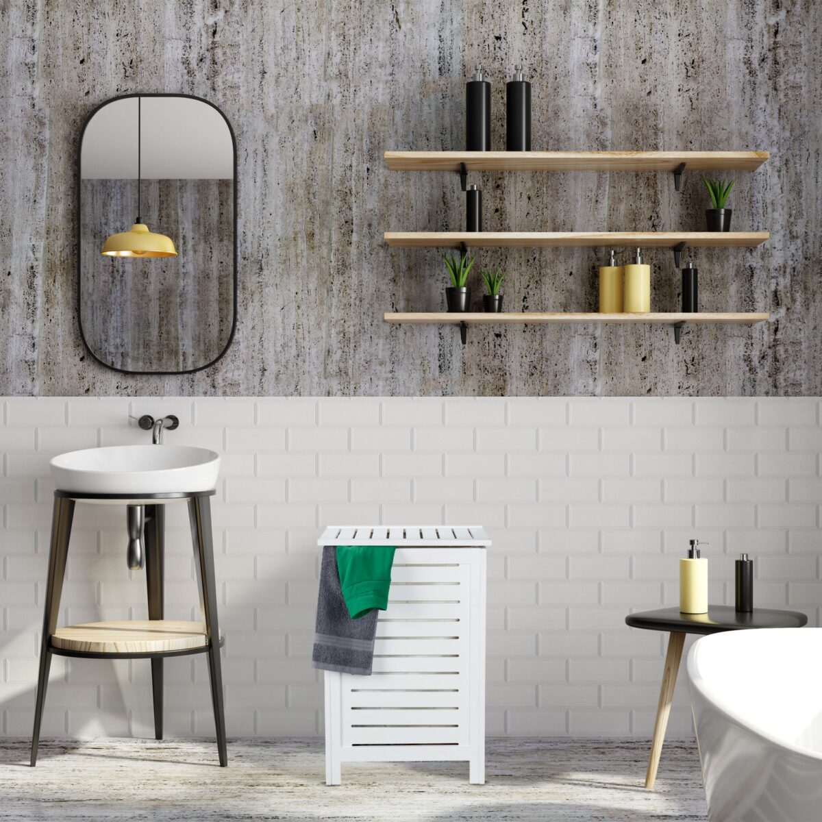 Cos de rufe din lemn, capacitate 80L, alb,  65,5 x 45 x 45 cm - imagine 4