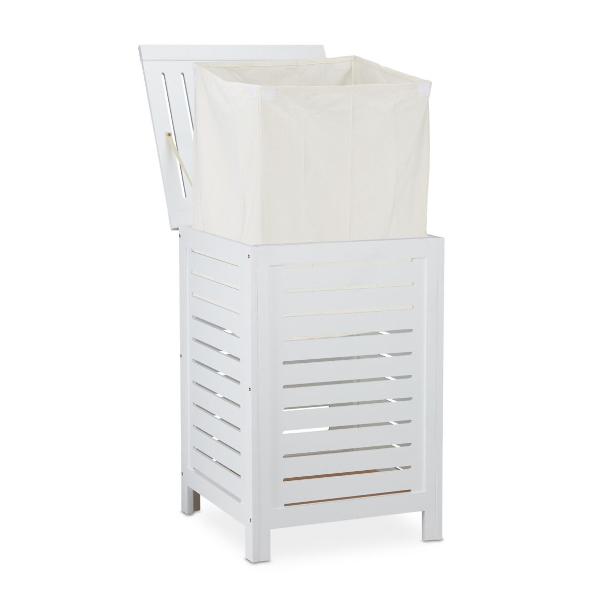Cos de rufe din lemn, capacitate 80L, alb,  65,5 x 45 x 45 cm - imagine 7