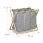 Cos de rufe din bambus si poliester, 3 compartimente, 57,5 x 69 x 38 cm, gri/natur - imagine 5