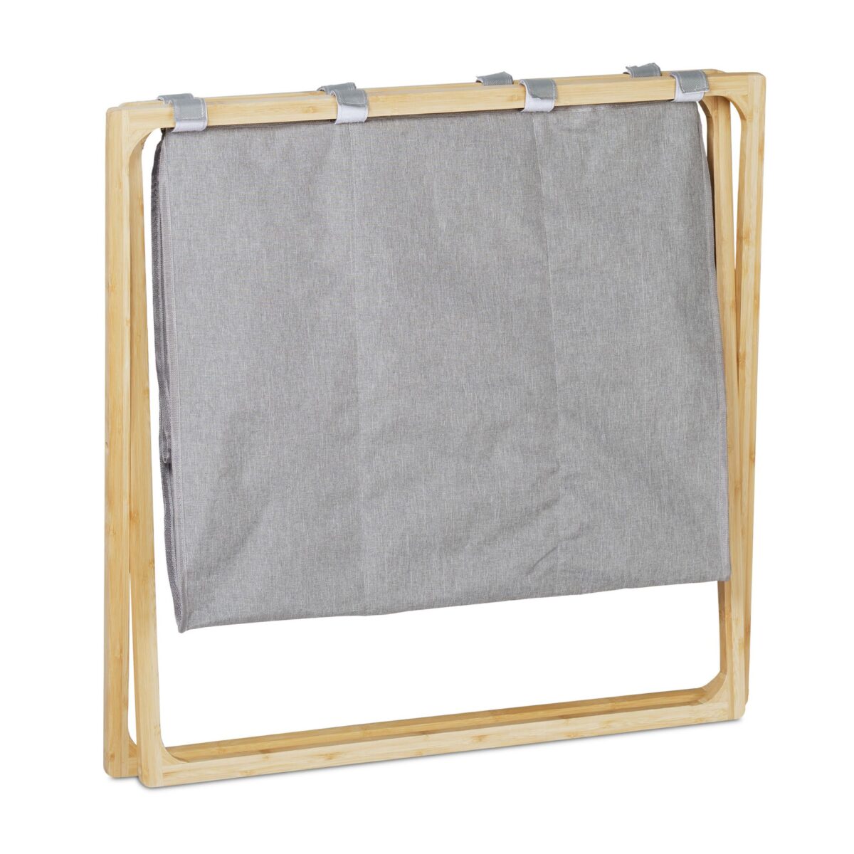 Cos de rufe din bambus si poliester, 3 compartimente, 57,5 x 69 x 38 cm, gri/natur - imagine 7