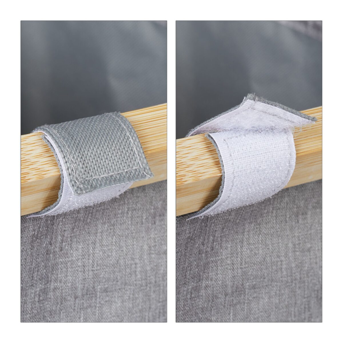 Cos de rufe din bambus si poliester, 3 compartimente, 57,5 x 69 x 38 cm, gri/natur - imagine 9