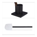 Suport hartie igienica cu perie de toaleta, design curbat, otel/lemn, negru/maro, Relaxdays - imagine 6