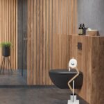 Suport hartie igienica cu perie de toaleta, design curbat, otel/lemn, alb, Relaxdays - imagine 7