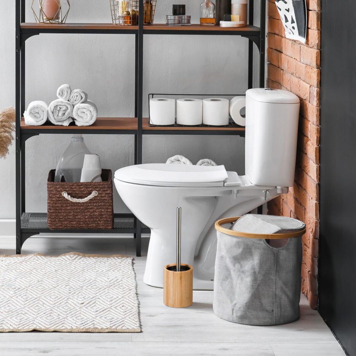 Perie de toaleta din silicon cu suport din bambus, recipient detasabil, Relaxdays - imagine 7