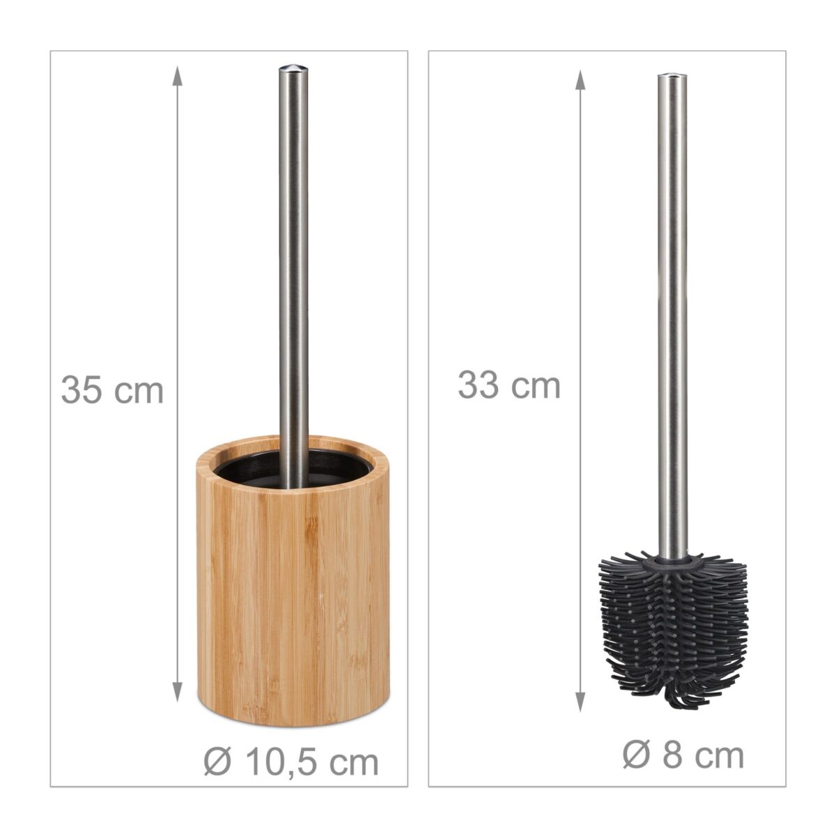 Perie de toaleta din silicon cu suport din bambus, recipient detasabil, Relaxdays - imagine 5