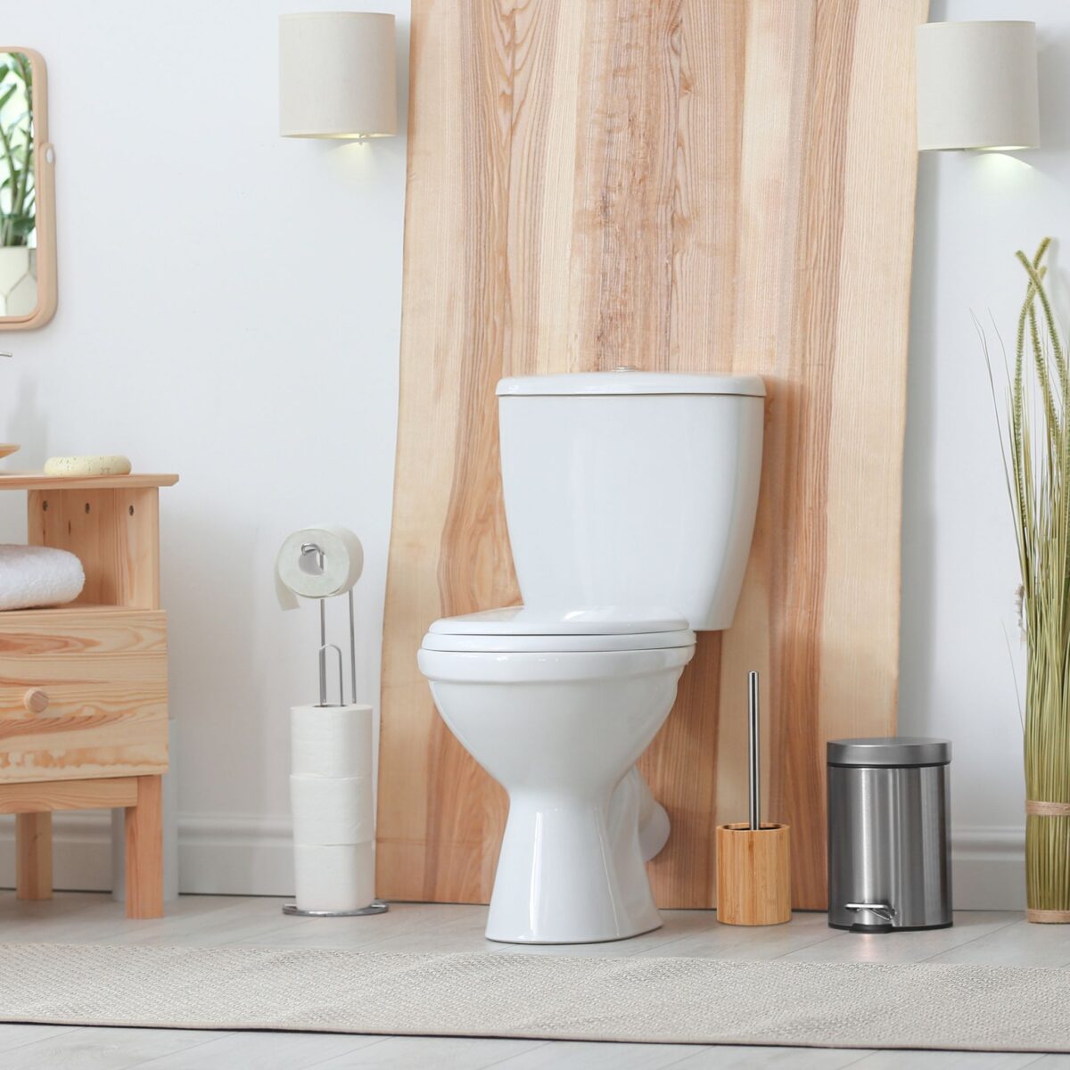 Perie de toaleta din silicon cu suport din bambus, recipient detasabil, Relaxdays - imagine 4