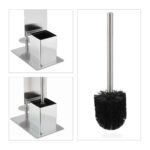Set de toaleta din otel inoxidabil, suport hartie igienica si perie de toaleta, loc rezerve, raft, Relaxdays - imagine 5