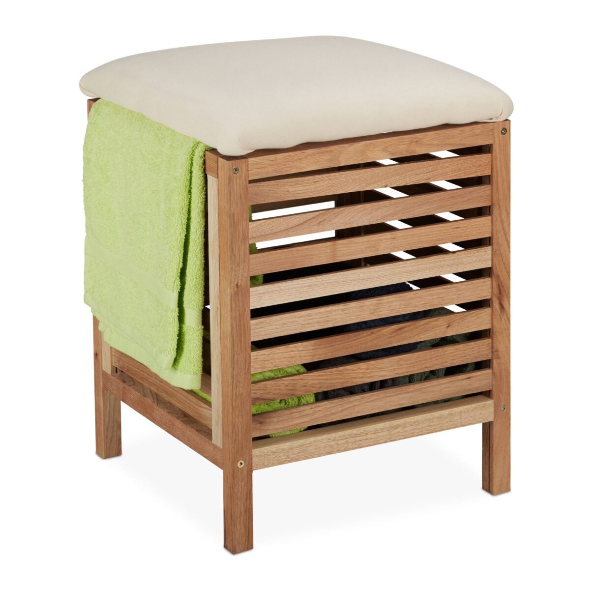 Cos de rufe tip taburet, lemn, 51 x 39 x 39 cm, maro - imagine 2