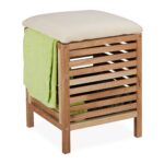 Cos de rufe tip taburet, lemn, 51 x 39 x 39 cm, maro