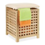 Cos de rufe din bumbac si lemn,50 x 39 x 39 cm, crem/natur, 45L