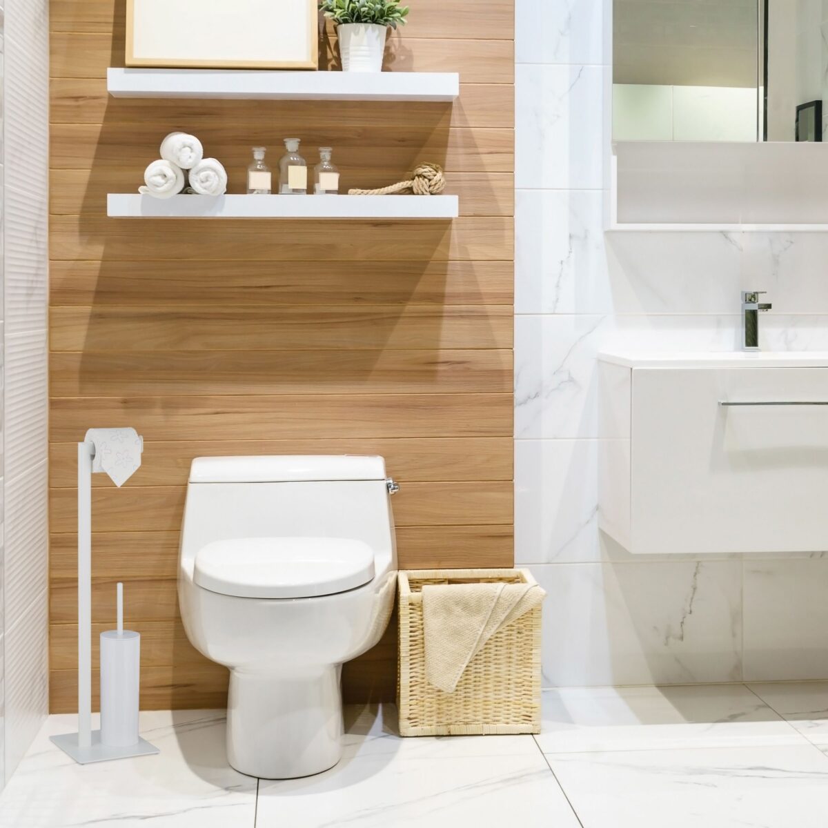 Suport alb pentru hartie igienica si perie de toaleta, otel, Relaxdays - imagine 2