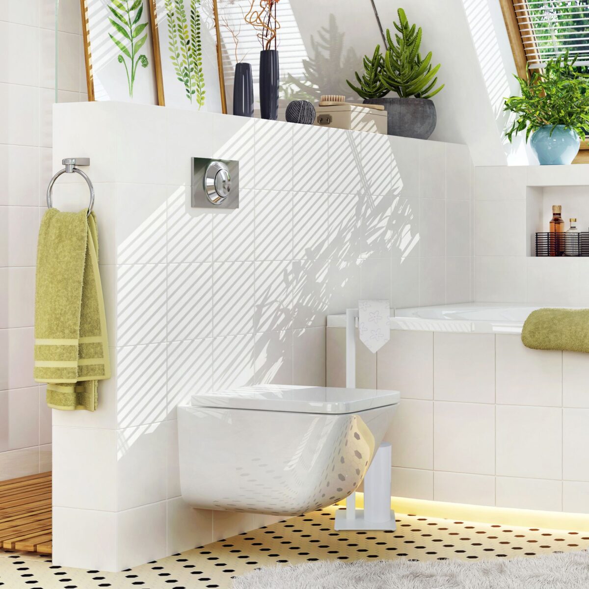 Suport alb pentru hartie igienica si perie de toaleta, otel, Relaxdays - imagine 4
