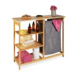 Raft de baie, cos de rufe extensibil, 4 rafturi, bambus/poliester, 80 x 100 x 32 cm
