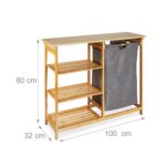 Raft de baie, cos de rufe extensibil, 4 rafturi, bambus/poliester, 80 x 100 x 32 cm - imagine 6