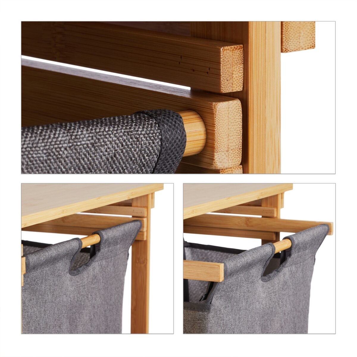 Raft de baie, cos de rufe extensibil, 4 rafturi, bambus/poliester, 80 x 100 x 32 cm - imagine 2